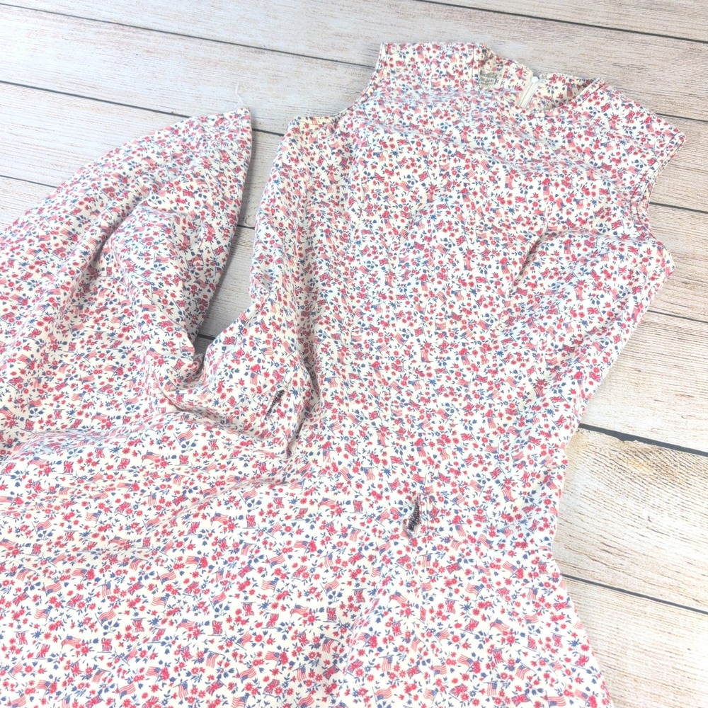 Vintage 60s 70s Patriotic American & British Flag Floral skater dress XS - Sm